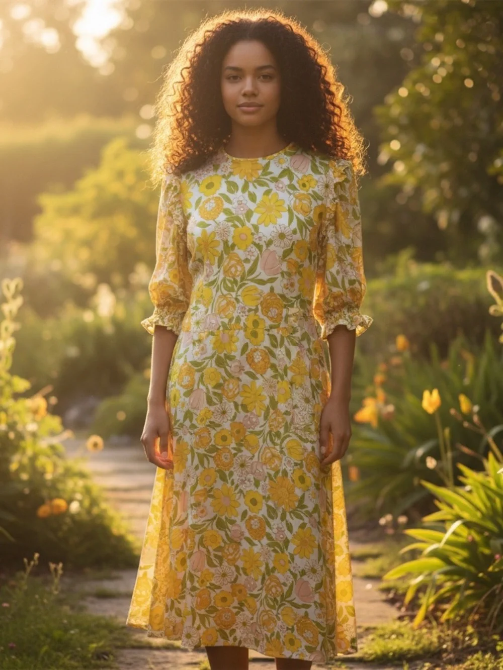 Faithfull the Brand Yellow Floral Jolene Midi Dress - Picture 1 of 8